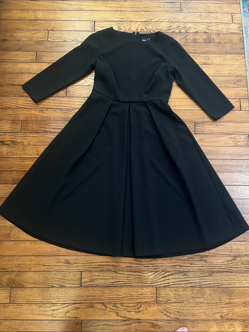 ASOS Black Fit-and-Flare Midi Dress with Three-Quarter Sleeves